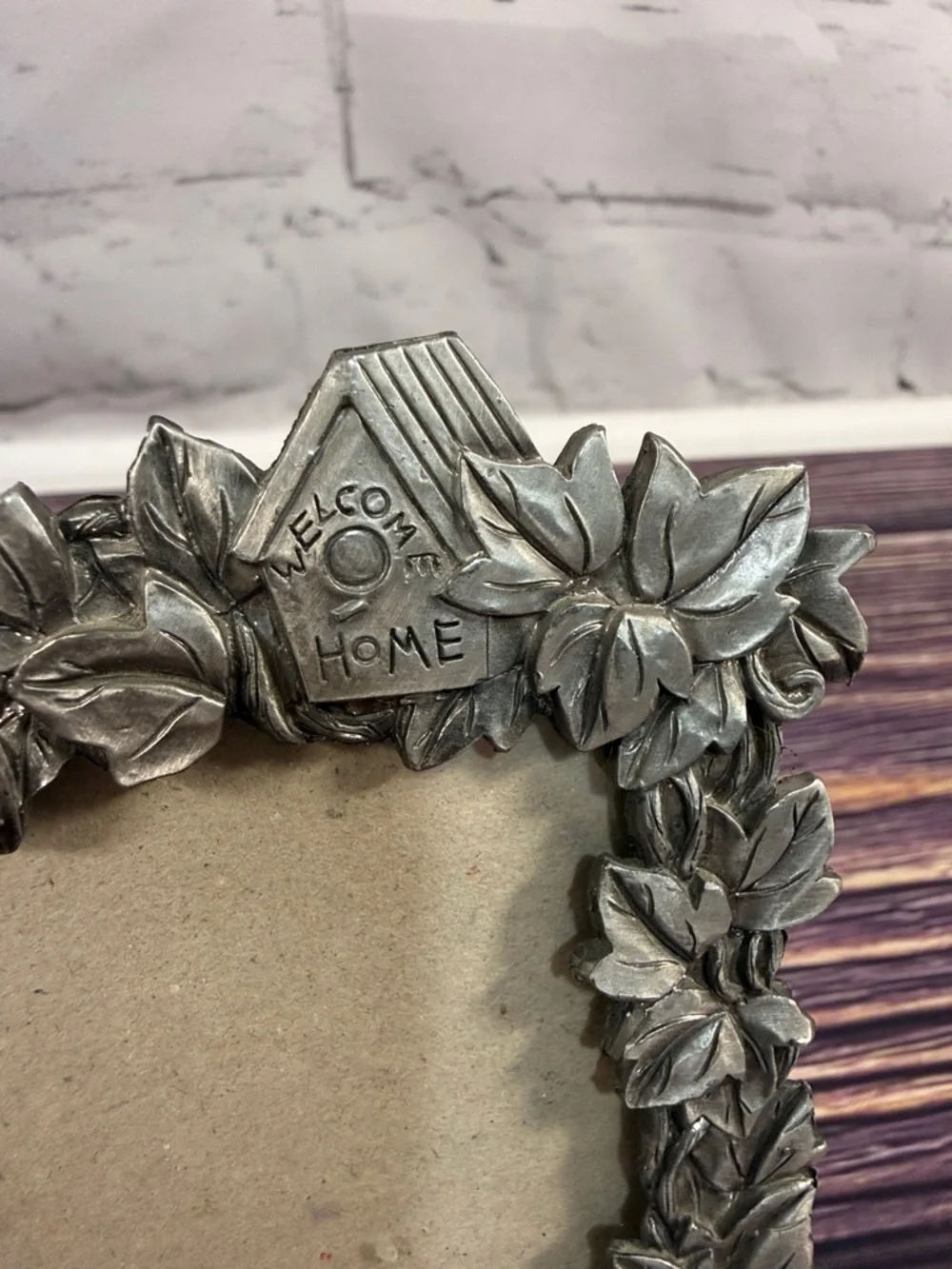 Perfect Art Nouveau Pewter Garden Theme Silver Photo Frame. Watering Can Flowers